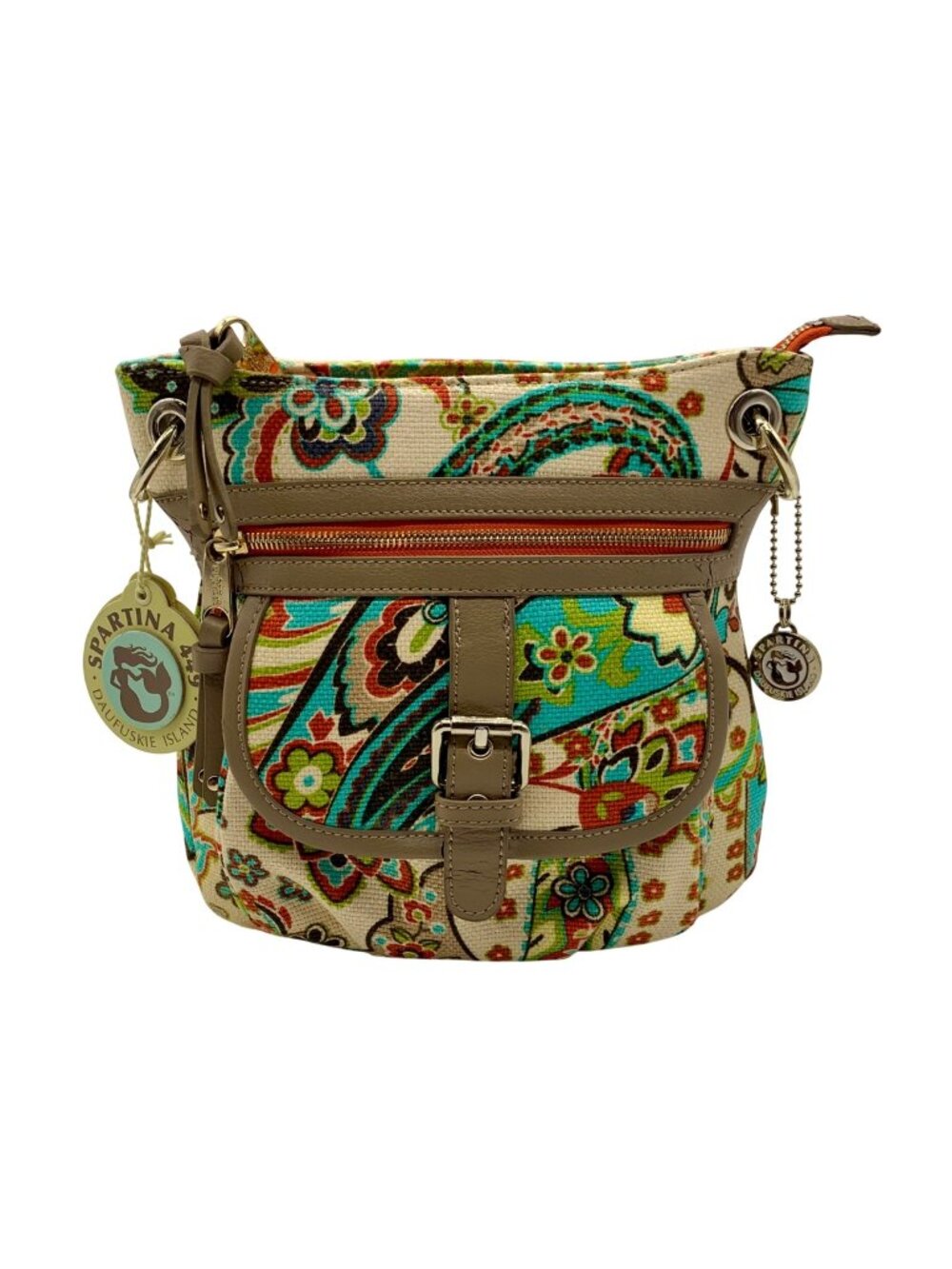Spartina 449 Multicolored Island Paisley Floral Lien & Leather Shoulder Bag